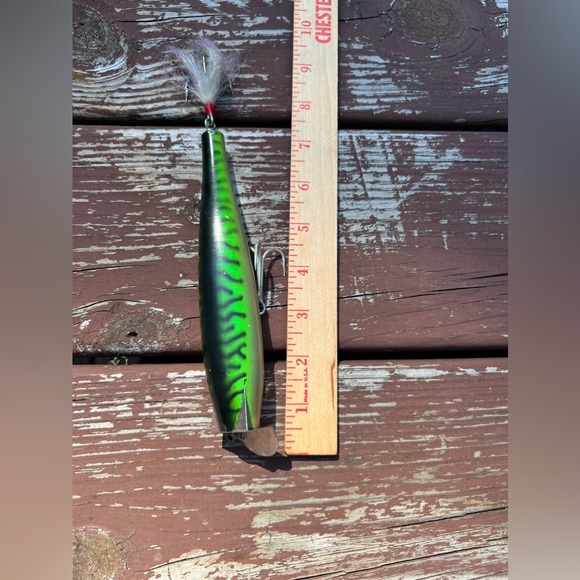 VINTAGE Green Striped Fishing Lure with hooks|Bait, Hunting,Camping, Boys-scout - Picture 16 of 17
